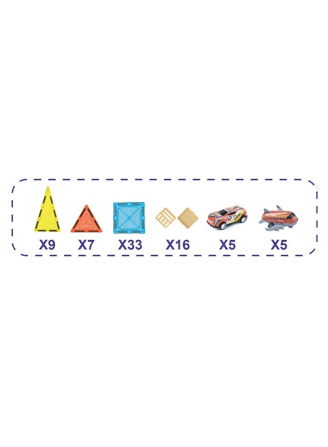 Magni Mates 75 PCS Magnetic DIY Blocks Set 5.5cm – Colorful Magnetic Building Tiles with Mini Cars and Airplane for Kids Creative Construction STEM Learning Toy - Image 5